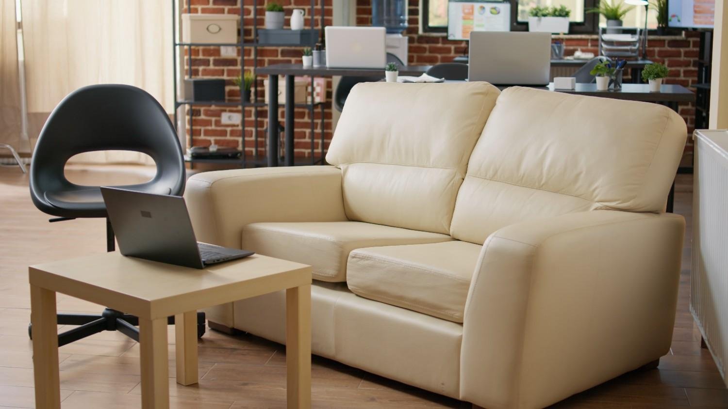 Cream Leatherette Compact Executive Loveseat