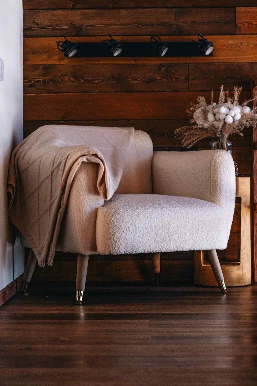 Alabaster White Bouclé Curved Accent Chair