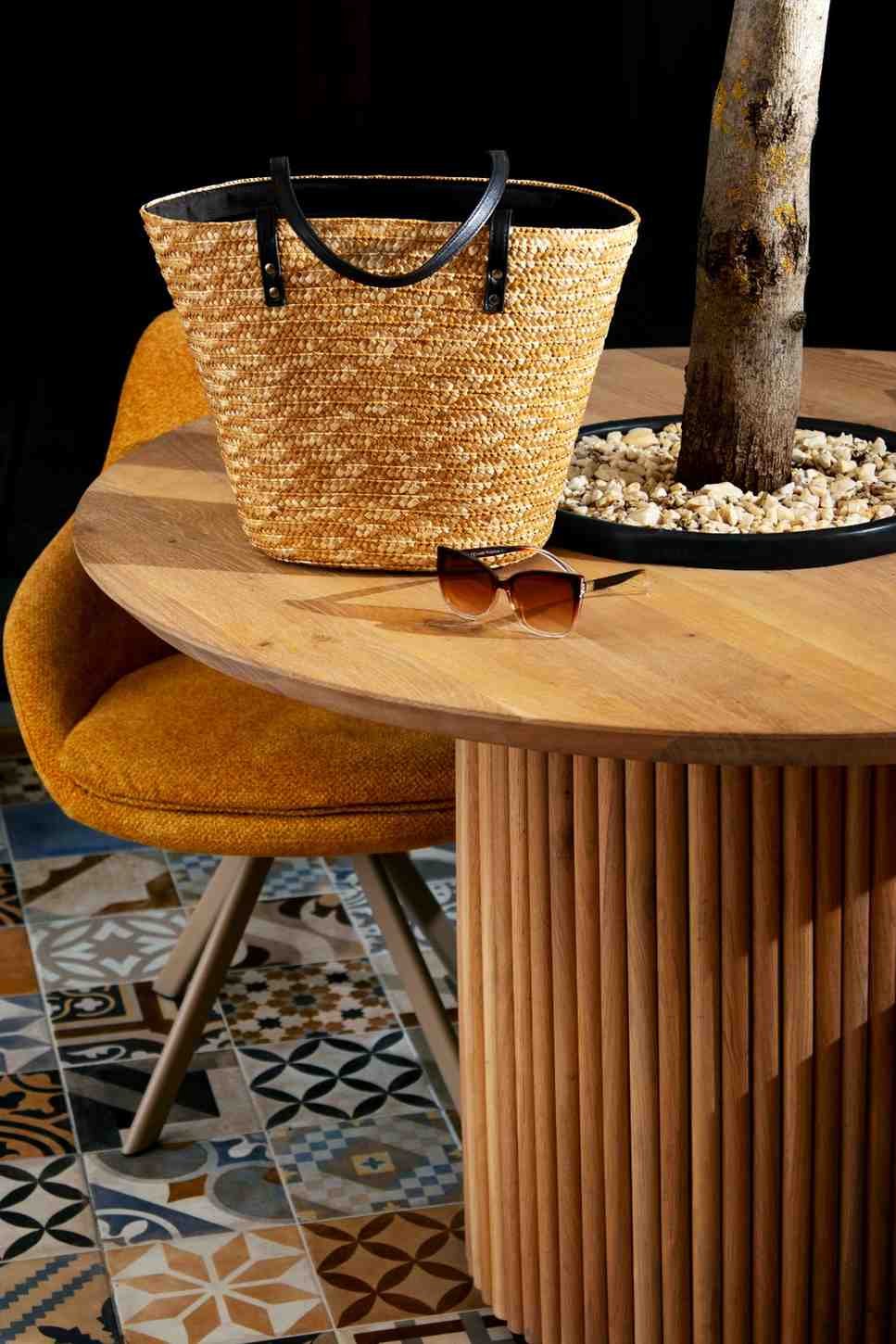 Fluted Oak Column Round Coffee Table