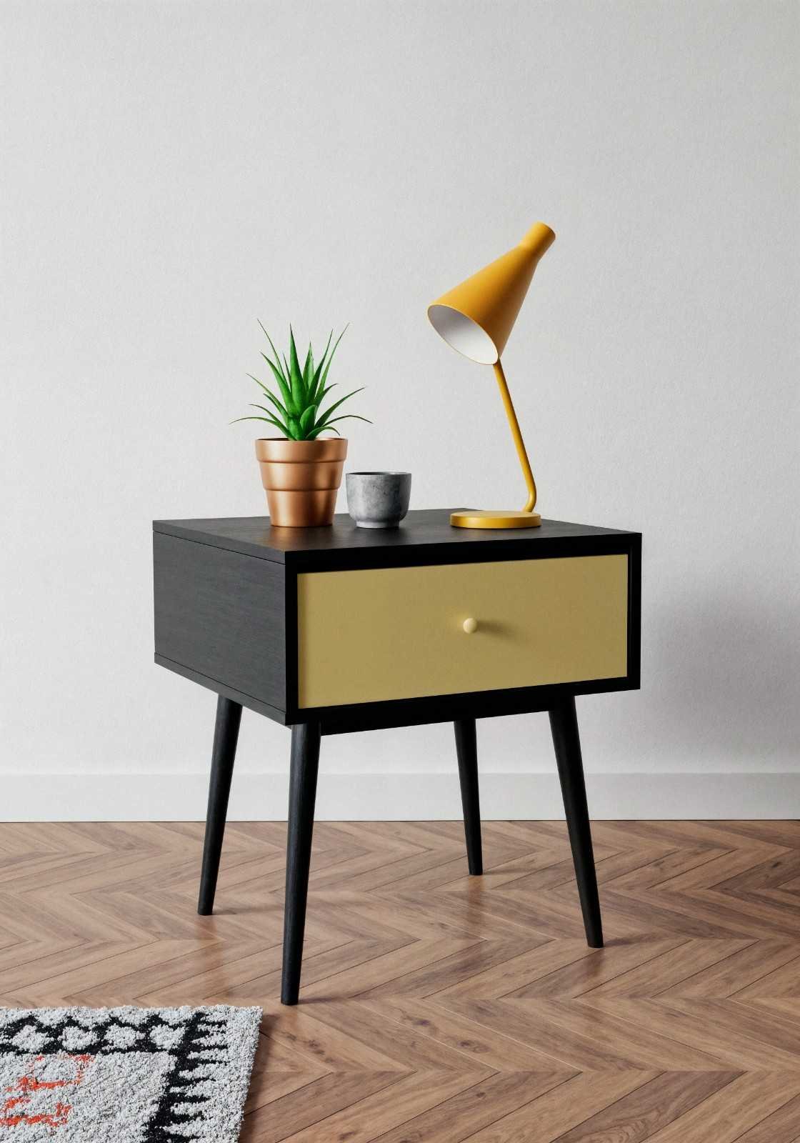 Duo-Tone Charcoal & Mustard Mid-Century Side Table
