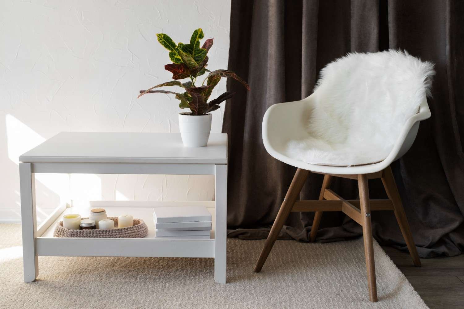 Aspen Minimalist White Two-Tier Side Table