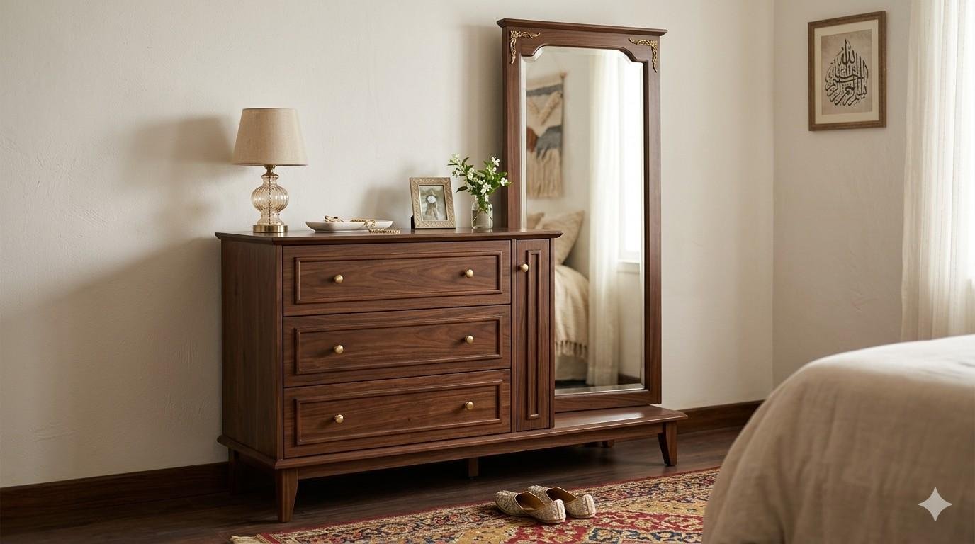 Heritage Solid Walnut 3-Drawer Dresser with Full-Length Mirror