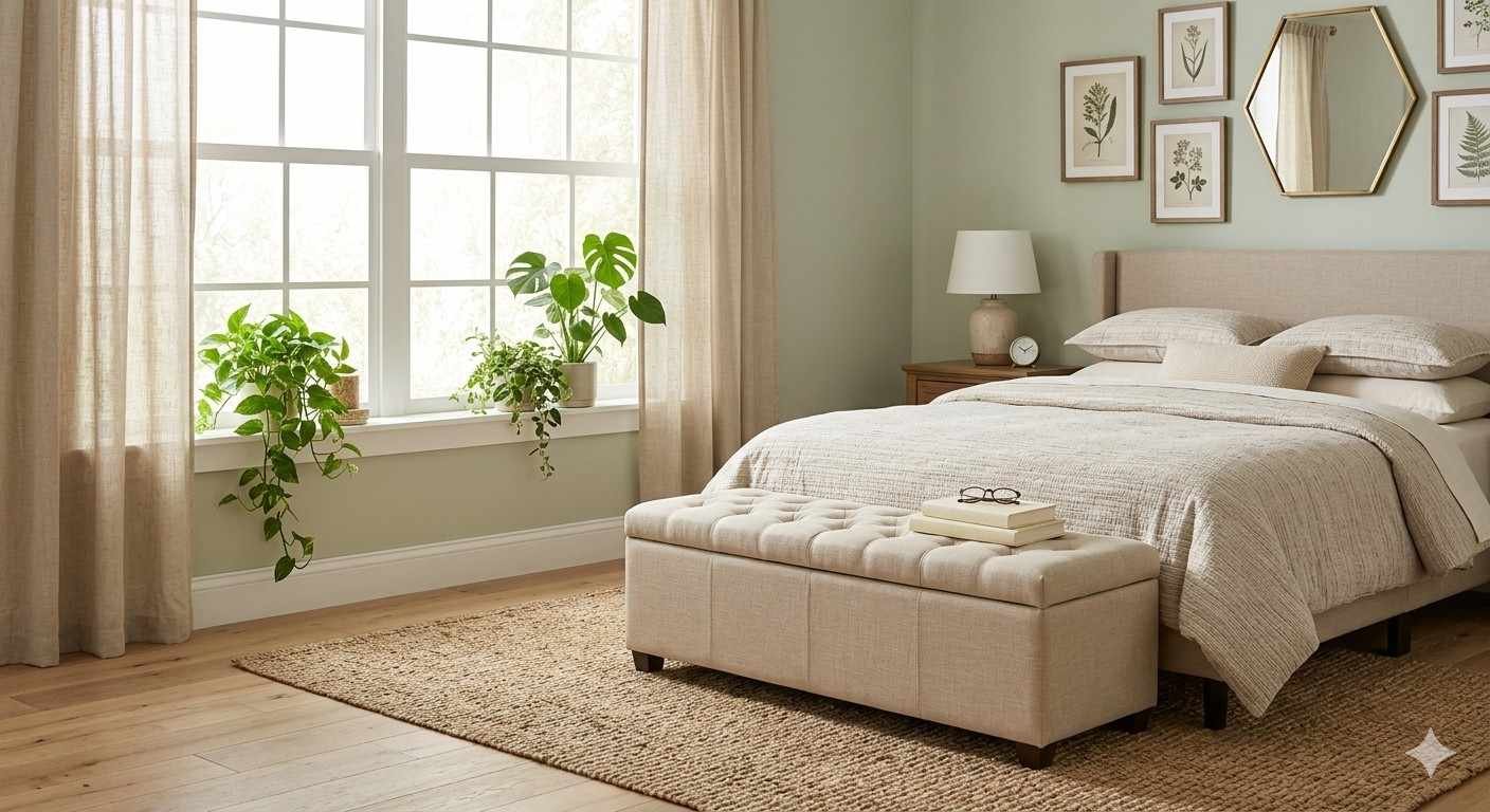 Haven Linen-Textured Tufted Storage Ottoman Bench