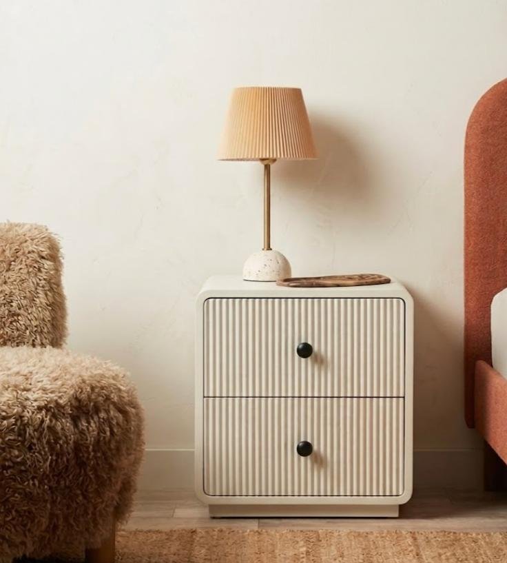 Fluted Cream 2-Drawer Nightstand