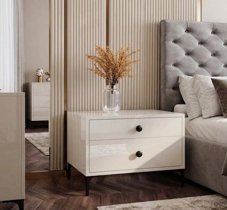 Gloss Cream 2-Drawer Nightstand