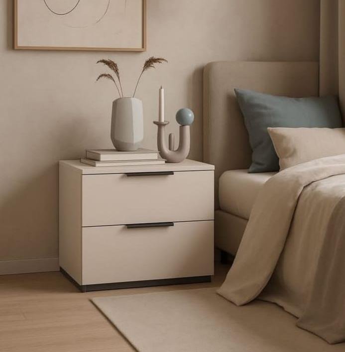 Minimalist Beige 2-Drawer Nightstand