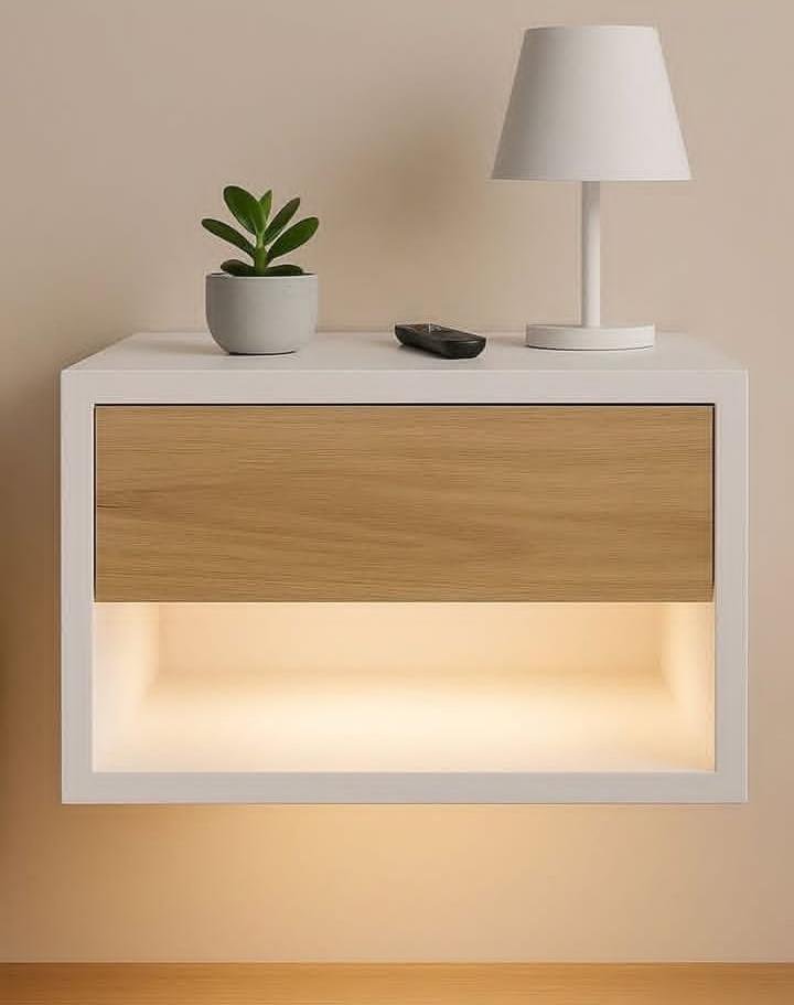 Floating White & Oak LED Nightstand