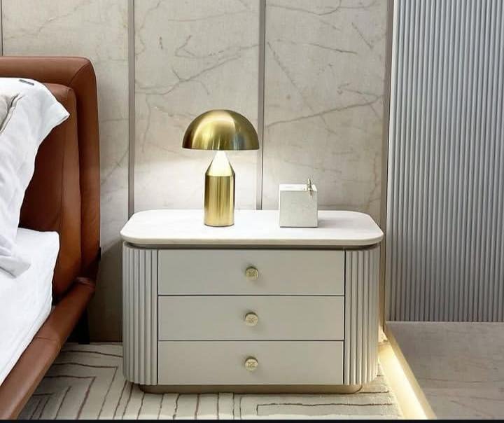 Luxury Marble-Top Fluted 3-Drawer Nightstand