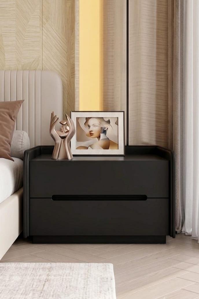 Modern Black Leatherette 2-Drawer Nightstand
