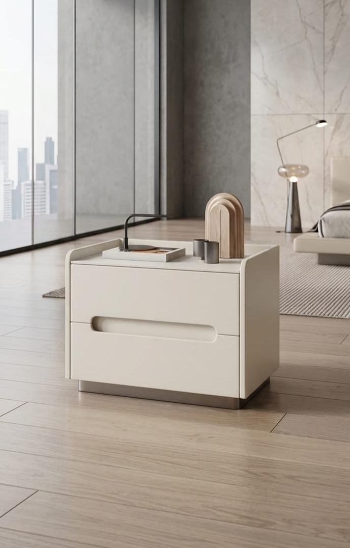 Modern Cream Leatherette 2-Drawer Nightstand