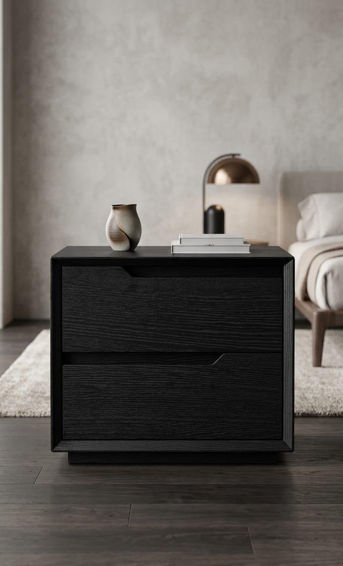Obsidian Sculpted Oak Bedside Table
